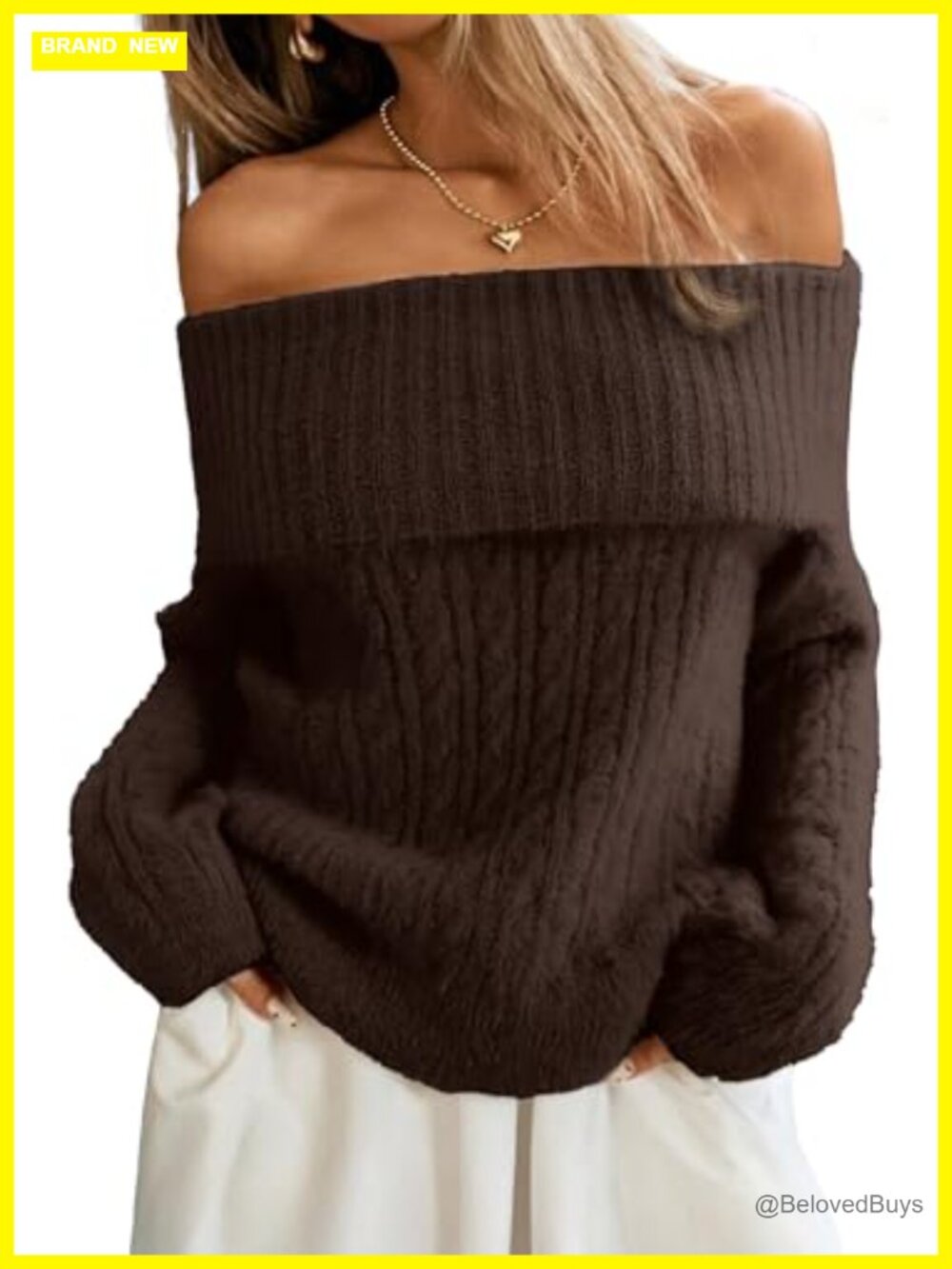 Off Shoulder Cable Knit Sweater Soft Oversized Pullover